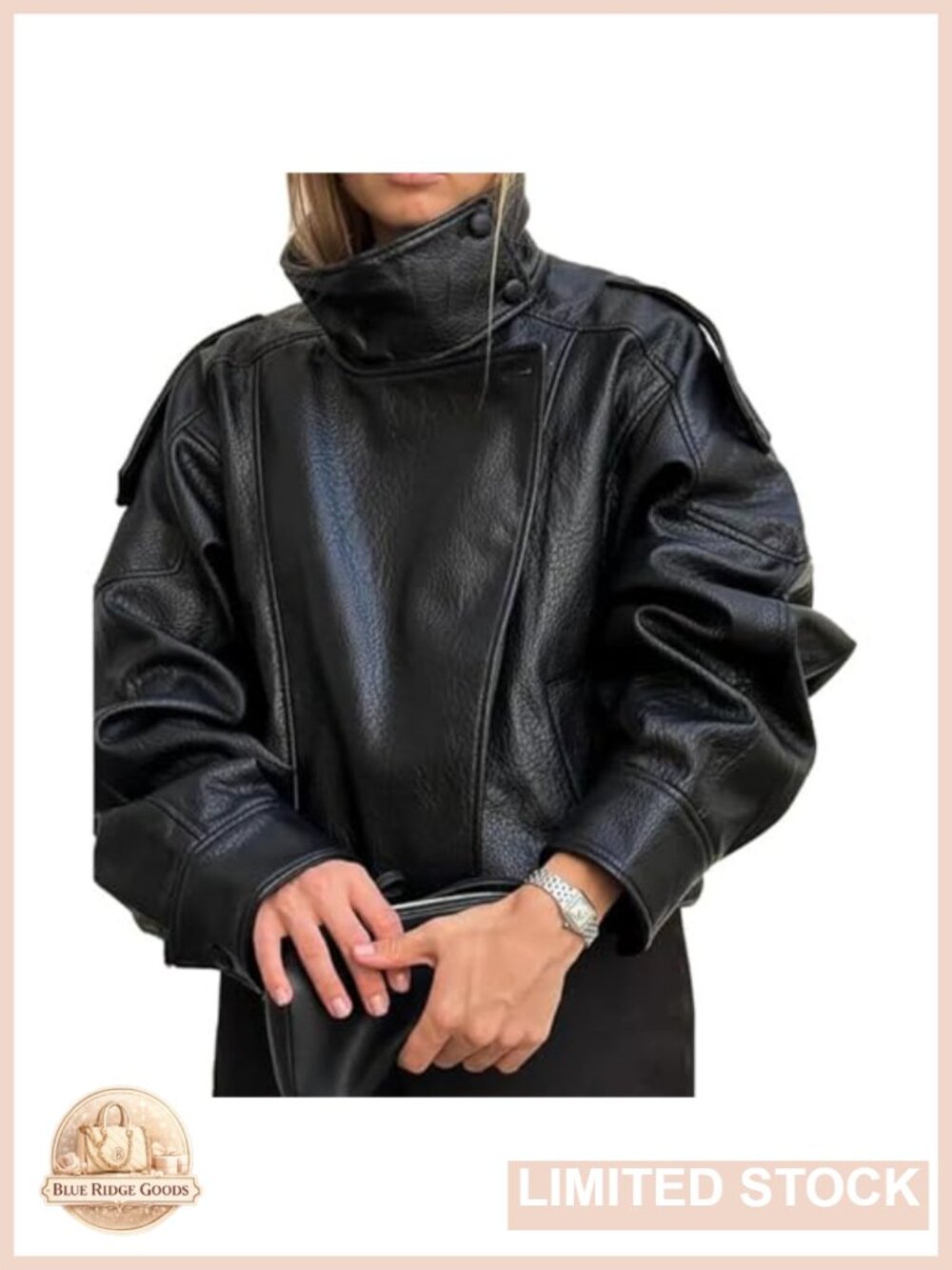 Faux Leather Jacket Funnel Neck Oversized Winter Motorcycle Biker